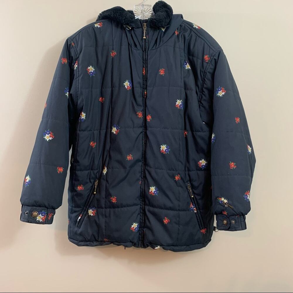Obermeyer Black Floral Hooded Thermolite Extra Insulation Jacket